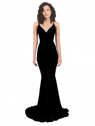 Discount Fishtail Shaped V-Neck Open Back Spandex Bridesmaid Dress