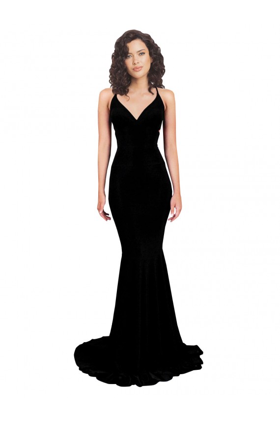 Fishtail Shaped V-Neck Open Back Spandex Bridesmaid Dress