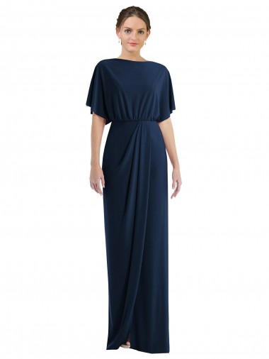 Discount Open Back Short Sleeves Draped Tulip Skirt Maxi Spandex Bridesmaid Dress