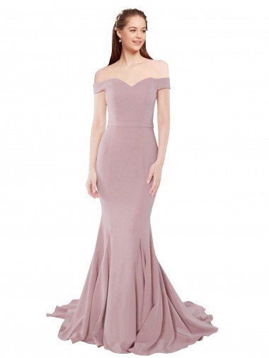Discount Off the Shoulder Mermaid Long Sweep Train Bridesmaid Dress