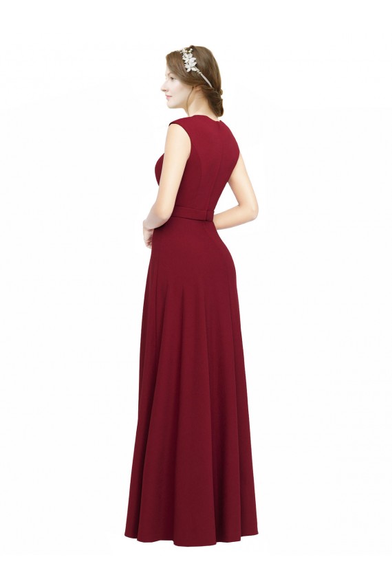 Square Neck Subtle Cap Sleeeves Crepe Bridesmaid Dress