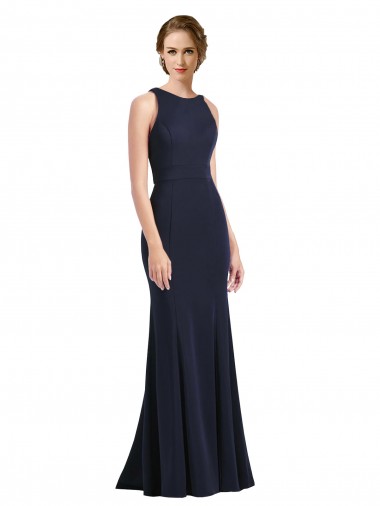 Discount High Neck Sheath Long Crepe Bridesmaid Dress