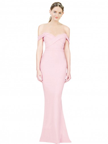Discount Full Length Off the Shoulder Bridesmaid Dress with Twist Front