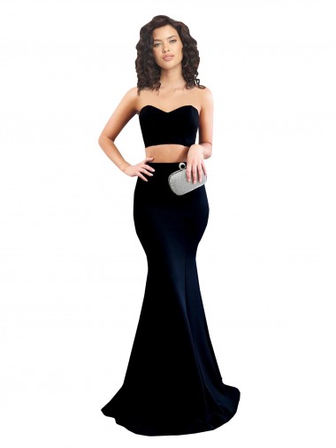 Discount Two Piece High Neck Crepe Bridesmaid Dress