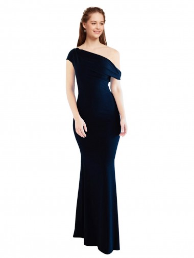 Discount Draped Off the Shoulder Fitted Crepe Bridesmaid Dress