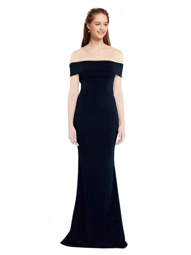 Discount Off the Shoulder Fitted Crepe Bridesmaid Dress with Back Cut Out