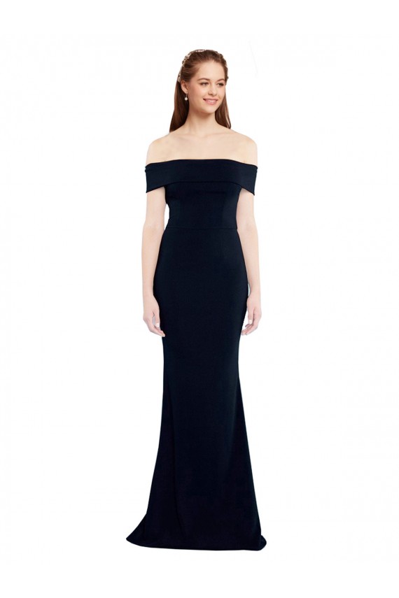 Off the Shoulder Fitted Crepe Bridesmaid Dress with Back Cut Out