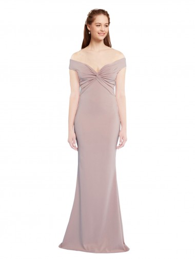 Discount Knotted Off the Shoulder Crepe Bridesmaid Dress with Cut-Out Back