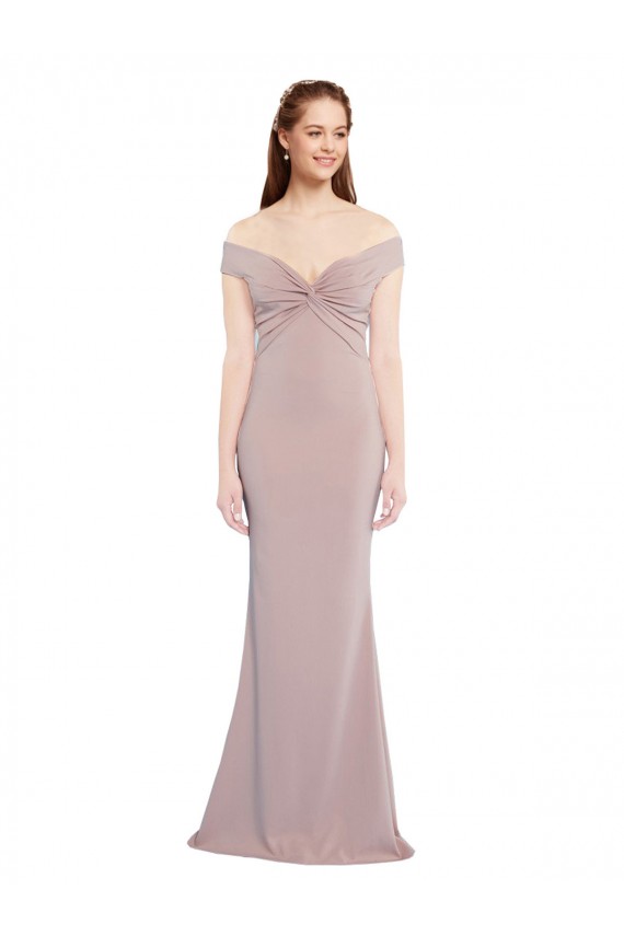 Knotted Off the Shoulder Crepe Bridesmaid Dress with Cut-Out Back