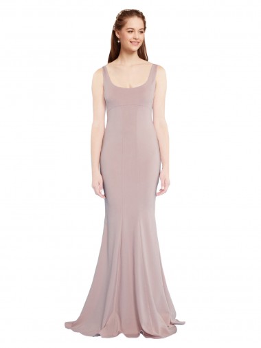 Discount Sleeveless Scoop Neck Fully Lined Crepe Bridesmaid Dress