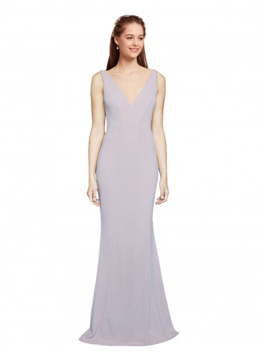 Discount Cut-Out Back V-Neckline Mermaid Crepe Bridesmaid Dress Keyhole Back
