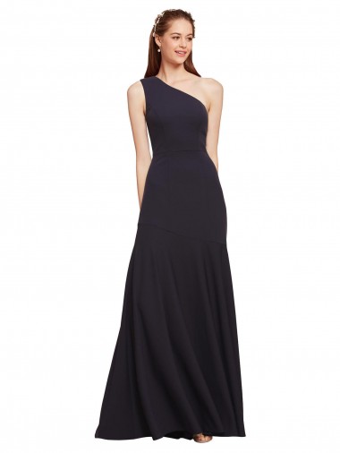 Discount Fit and Flare Crepe Bridesmaid Dress with One Shoulder