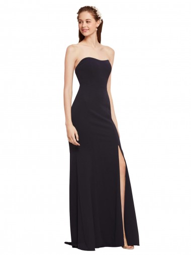 Discount Strapless Bodycon Long Crepe Bridesmaid Dress with High Slit