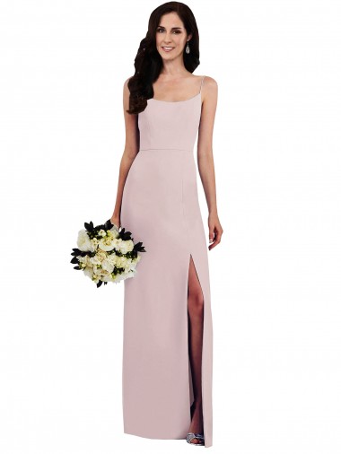 Discount Spaghetti Strap V Back Crepe Bridesmaid Dress with Front Slit