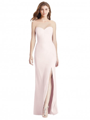 Discount Strapless Crepe Trumpet Bridesmaid Dress with Front Slit