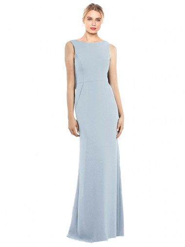 Discount Draped Backless Crepe Bridesmaid Dress with Pockets