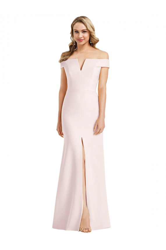 Off the Shoulder Notch Trumpet Bridesmaid Dress with Front Slit