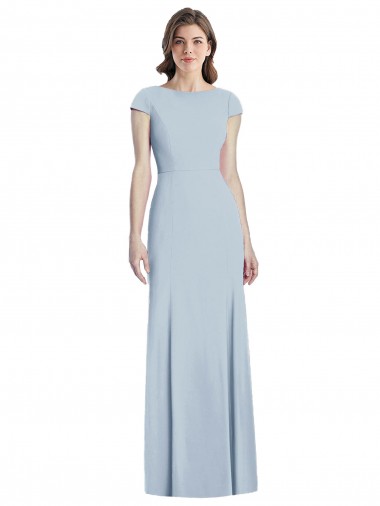 Discount Bateau Neck Cap Sleeves Open Back Trumpet Bridesmaid Dress