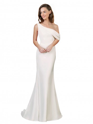 Discount One Shoulder Crepe Bridesmaid Dress with Draped Off the Shoulder Strap