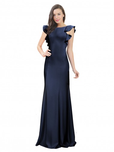 Discount Sleeveless Crepe Bridesmaid Dress with Cascading Ruffle and Keyhole Back