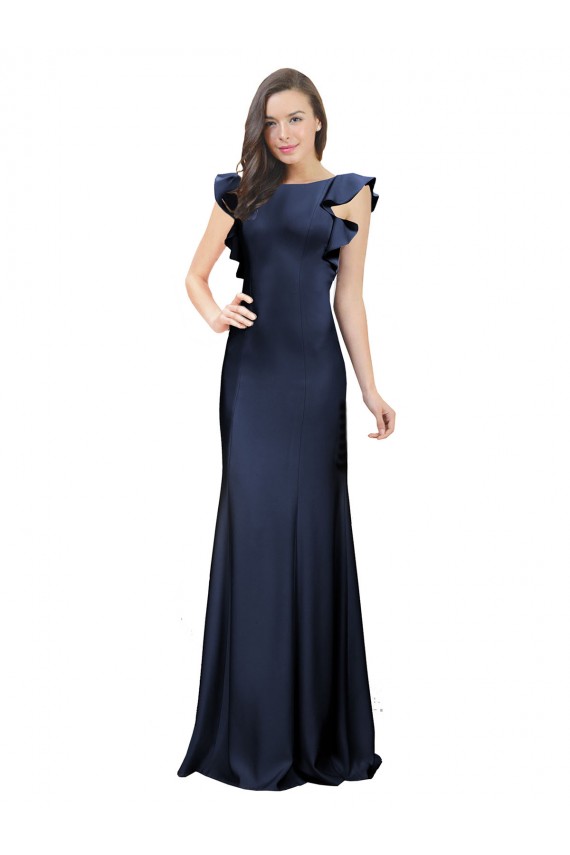 Sleeveless Crepe Bridesmaid Dress with Cascading Ruffle and Keyhole Back