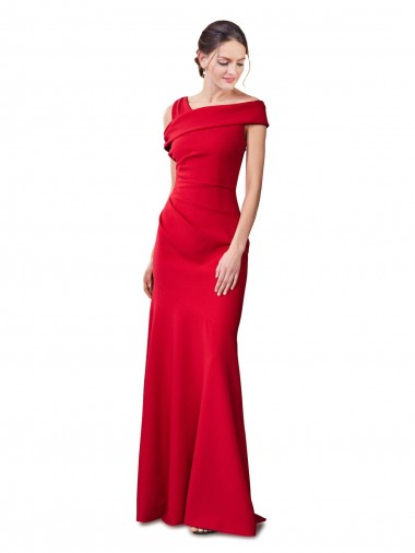 Discount Sleeveless Ruched Crepe Mermaid Bridesmaid Dress with Off The Shoulder Detail