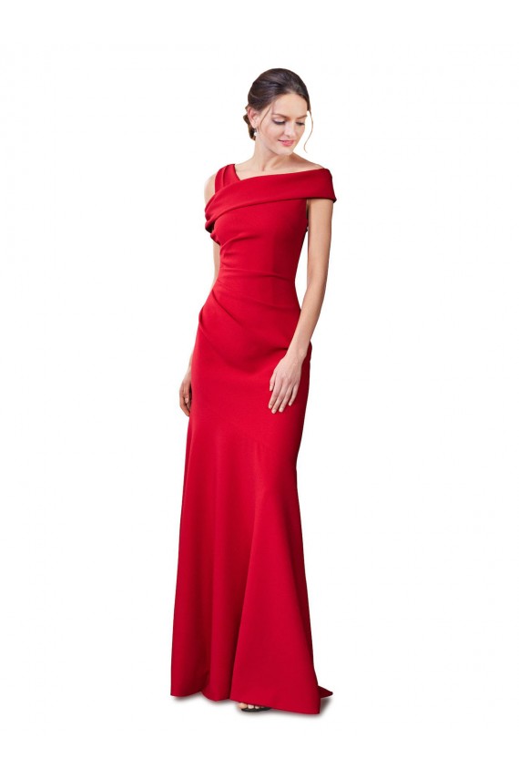 Sleeveless Ruched Crepe Mermaid Bridesmaid Dress with Off The Shoulder Detail
