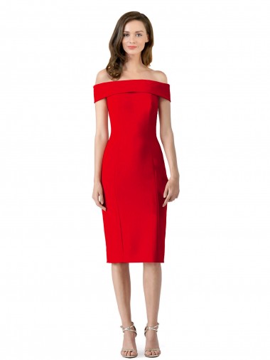 Discount Off the Shoulder Square Neck Cocktail Length Bridesmaid Dress