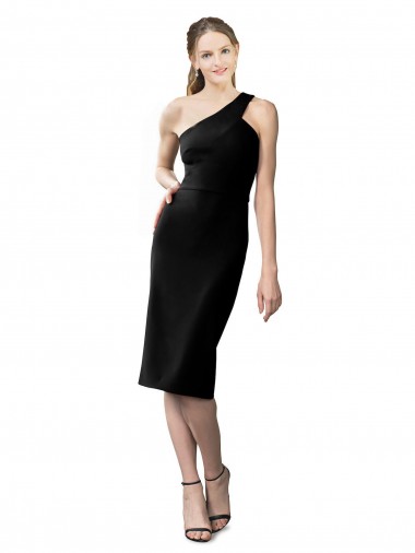 Discount One Shoulder Short Crepe Cocktail Length Bridesmaid Dress
