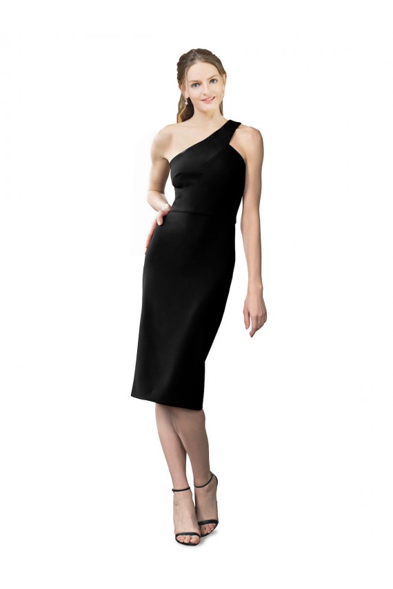 One Shoulder Short Crepe Cocktail Length Bridesmaid Dress