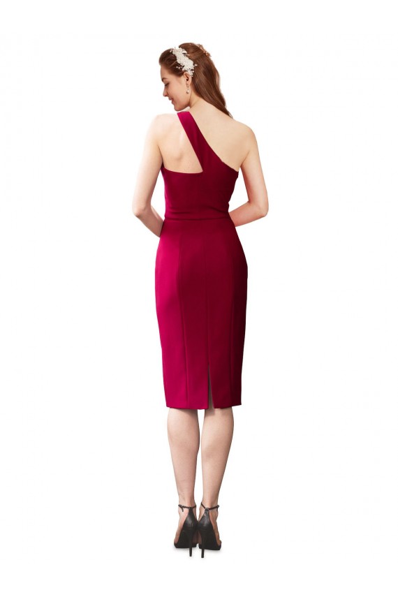 One Shoulder Short Crepe Cocktail Length Bridesmaid Dress
