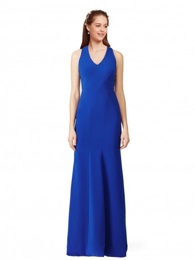 Discount Halter V-Neck Long A-Line Crepe Bridesmaid Dress