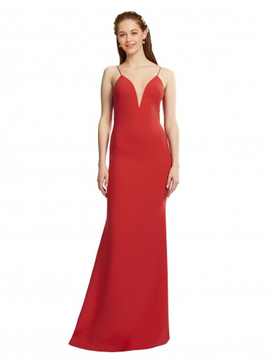 Discount Mermaid Plunging V-Neck Crepe Bridesmaid Dress with Wide Open Back