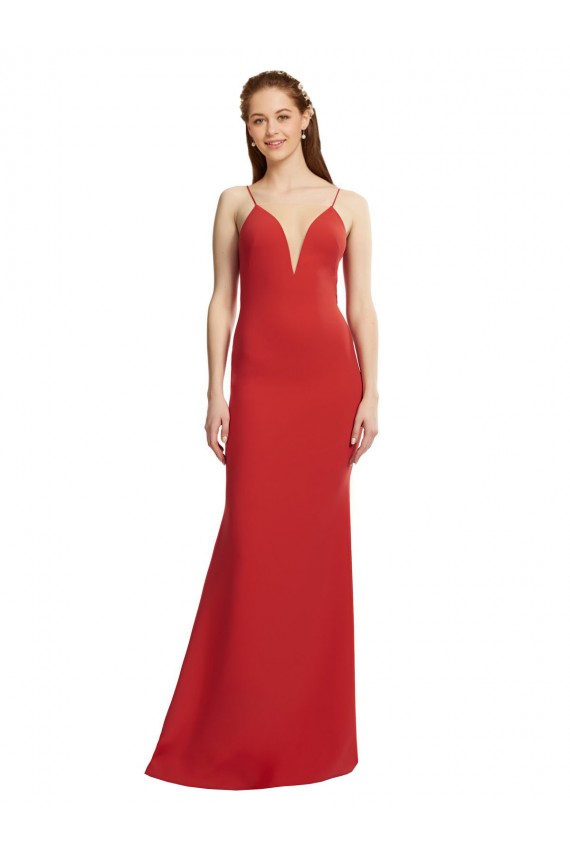 Mermaid Plunging V-Neck Crepe Bridesmaid Dress with Wide Open Back