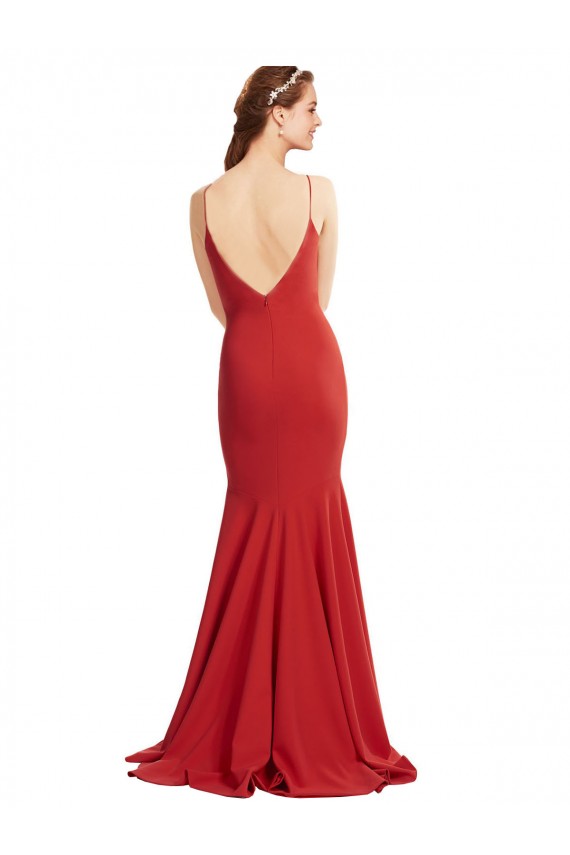 Mermaid Plunging V-Neck Crepe Bridesmaid Dress with Wide Open Back