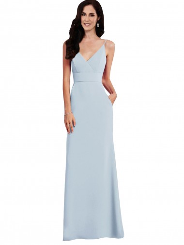 Discount V Back Spaghetti Strap Maxi Bridesmaid Dress with Pockets