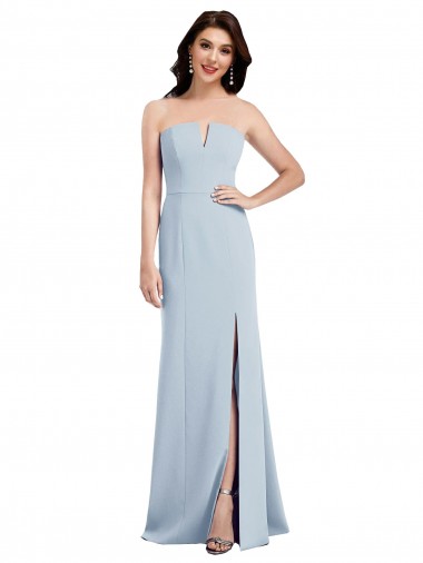 Discount Strapless Notch Crepe Bridesmaid Dress with Front Slit