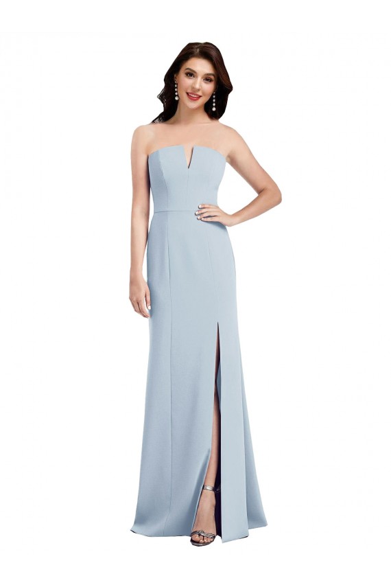Strapless Notch Crepe Bridesmaid Dress with Front Slit
