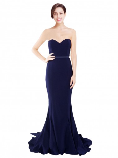 Discount Strapless Sweetheart Neckline Crepe Bridesmaid Dress with Satin Waistband