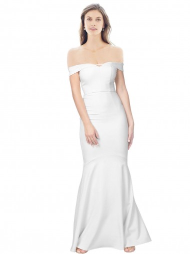 Discount Mermaid Off the Shoulder Long Crepe Bridesmaid Dress with Low Back