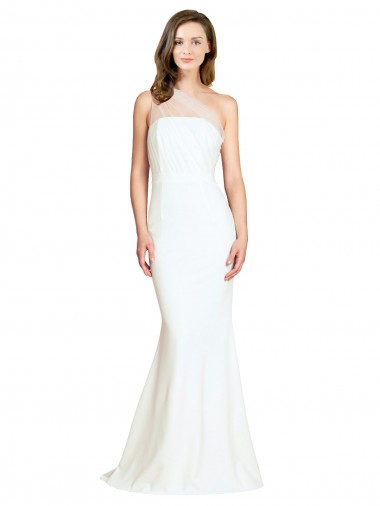 Discount Soft Tulle Shoulder Overlay Mermaid One Shoulder Crepe Bridesmaid Dress
