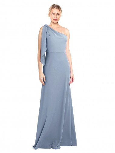 Discount Draped Flutter Sleeves One Shoulder Stretch Crepe Bridesmaid Dress