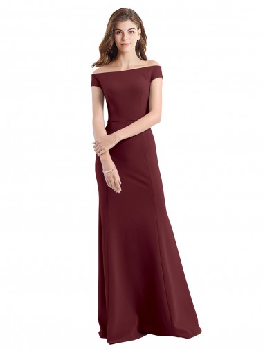 Discount Off the Shoulder Fit and Flare Stretch Crepe Bridesmaid Dress