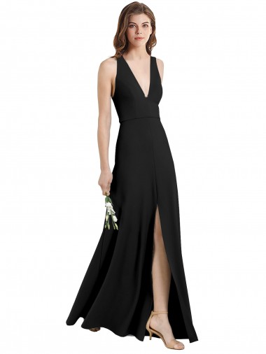 Discount Sleek Halter V-Neck Long A-Line Stretch Crepe Bridesmaid Dress with Front Slit