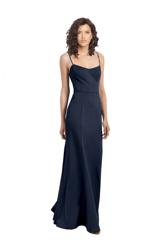 Fit and Flare Scoop Neck Long Sleeveless Stretch Crepe Bridesmaid Dress