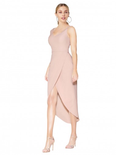 Discount Knee Length Short Crepe Formal Wrap Bridesmaid Dress
