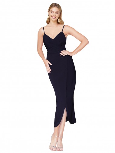Discount High Neck Spaghetti Straps Crepe Wrap Short Bridesmaid Dress