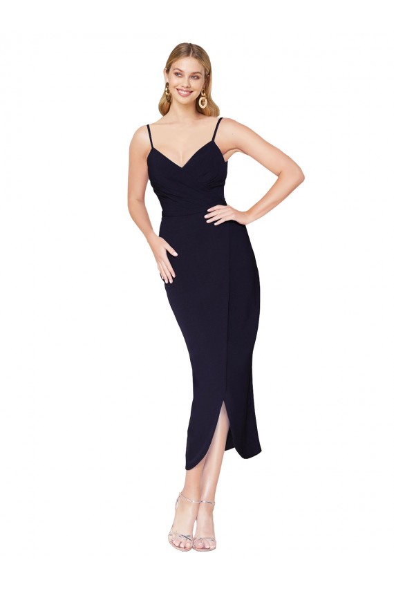 High Neck Spaghetti Straps Crepe Wrap Short Bridesmaid Dress