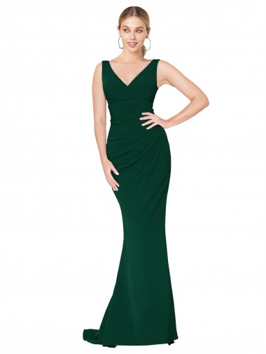 Discount V-Neck Floor Length Long Crepe Mermaid Bridesmaid Dress