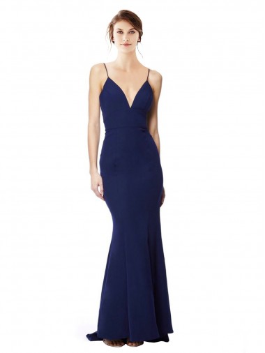 Discount Deep V-Neck Spaghetti Straps Mermaid Crepe Bridesmaid Dress